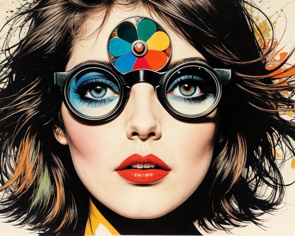 Portrait of a Woman with Colorful Makeup and Glasses
