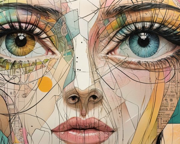 Close-Up of a Face with Expressive Eyes and Abstract Background