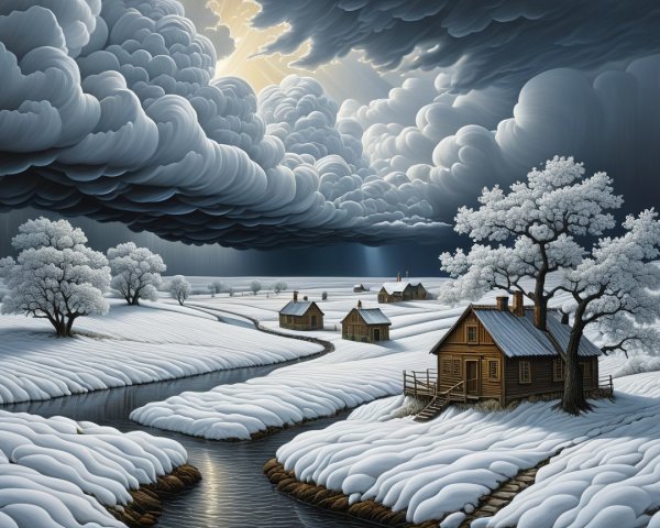 Serene Winter Landscape with Snow-Covered Houses