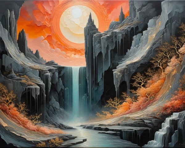 Majestic Cliffs and Vibrant Sunset Landscape Scene