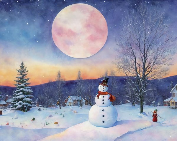 Whimsical Winter Wonderland Painting at Twilight