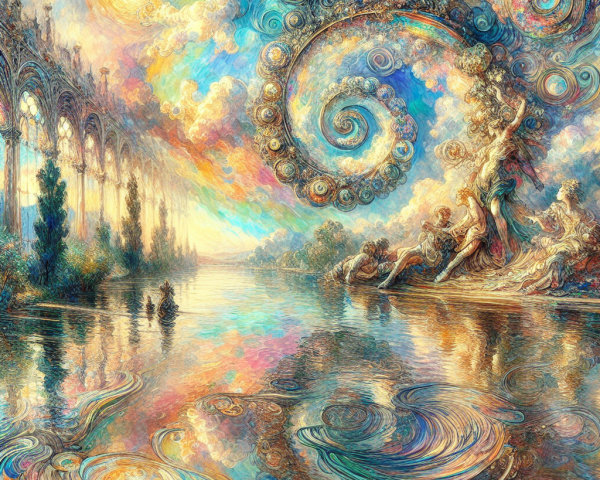 Vibrant Dreamlike Landscape with Majestic Arches