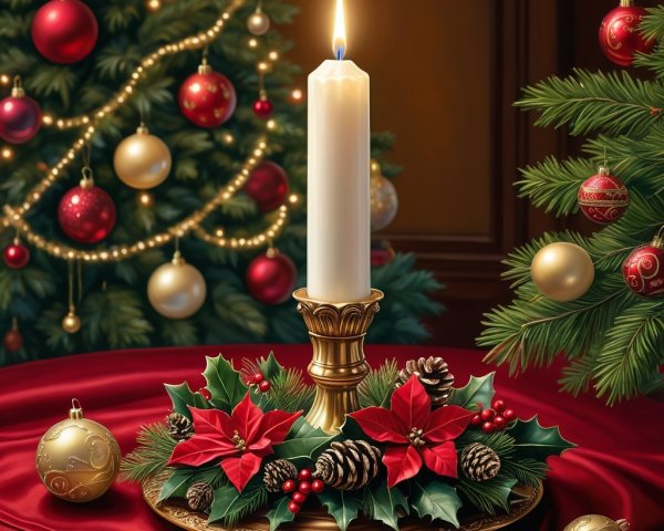 Christmas Candle Arrangement with Wreath and Tree