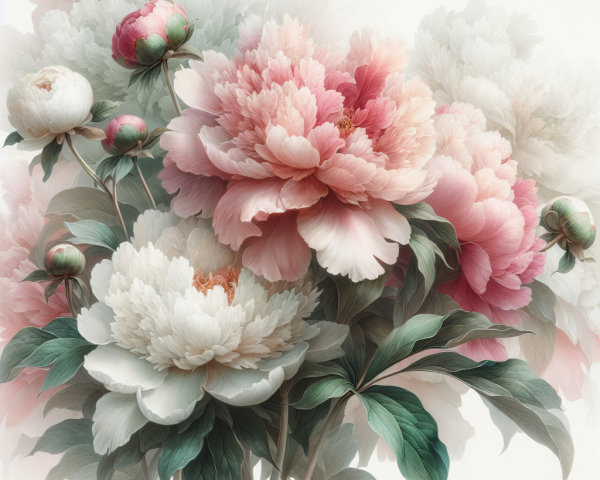 Elegant Bouquet of Soft Pink and White Peonies