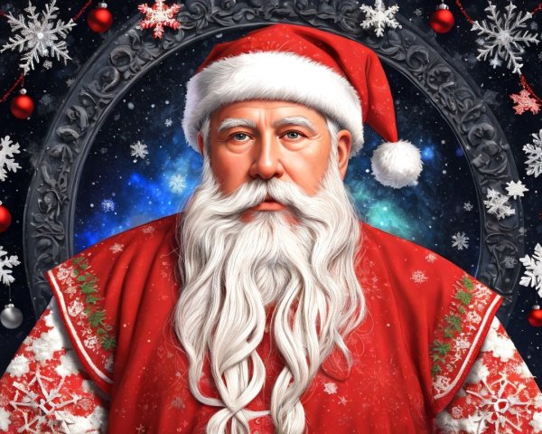Majestic Santa Claus in Cosmic Holiday Scene