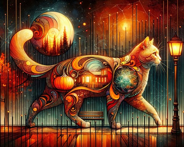 Whimsical Cat in a Vibrant Cosmic Universe