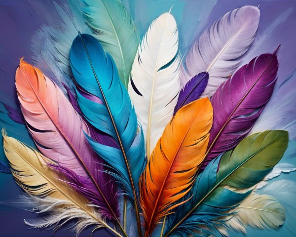 Colorful Feathers on Gradient Background Display