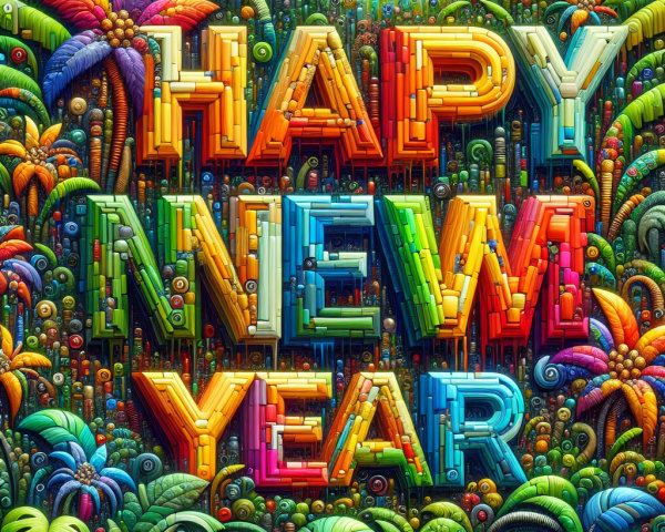 Vibrant Abstract Digital Art of "Happy New Year