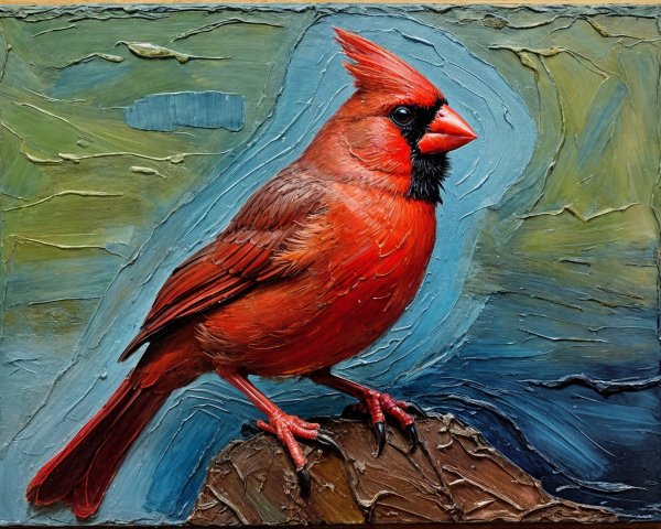 Vivid Cardinal Artwork with Bold Brushstrokes