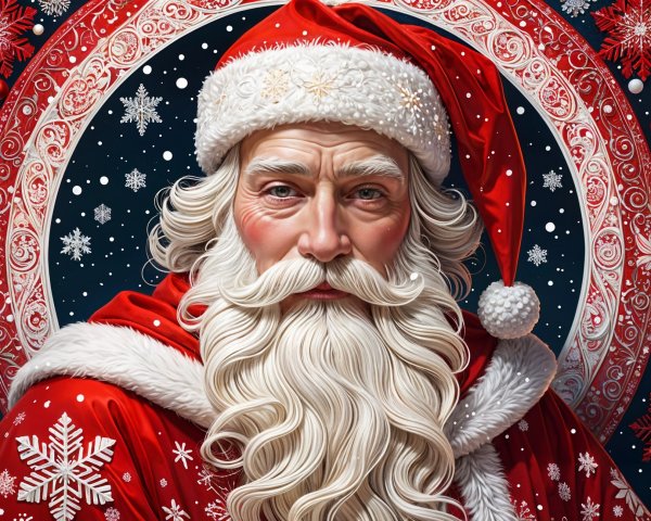 Classic Santa Claus in Red Suit with Festive Background