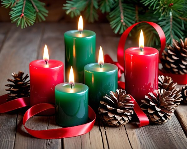 Festive Christmas Candle Arrangement with Pinecones