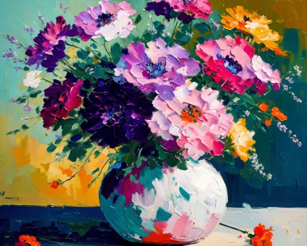 Vibrant Flower Bouquet in White Vase with Colors