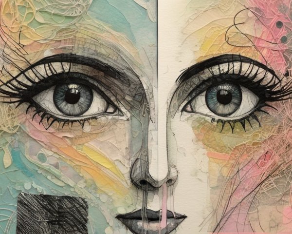 Close-Up of a Woman's Face with Contrasting Styles