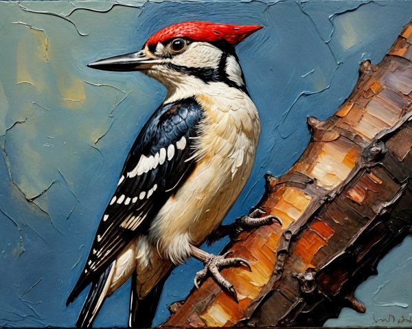 Close-up of a woodpecker on a wooden branch