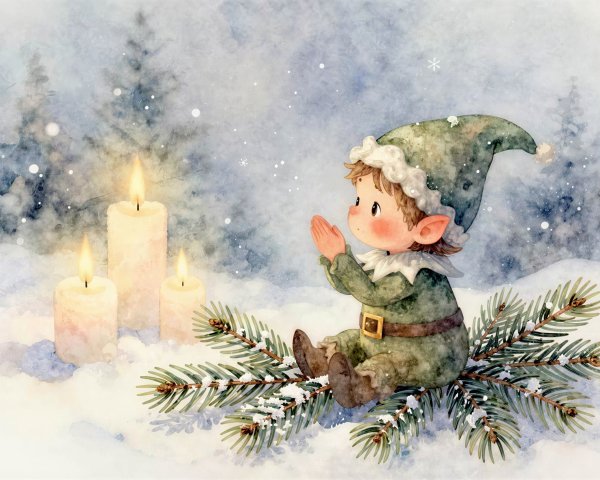 Festive Christmas Elf Watercolor Illustration Description