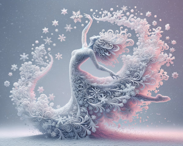 Ice Sculpture with Snowflakes and Floral Motifs