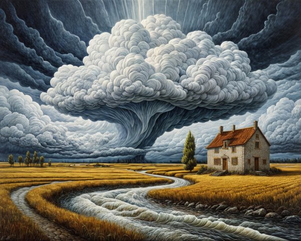 Dramatic Landscape with Cottage and Stormy Sky
