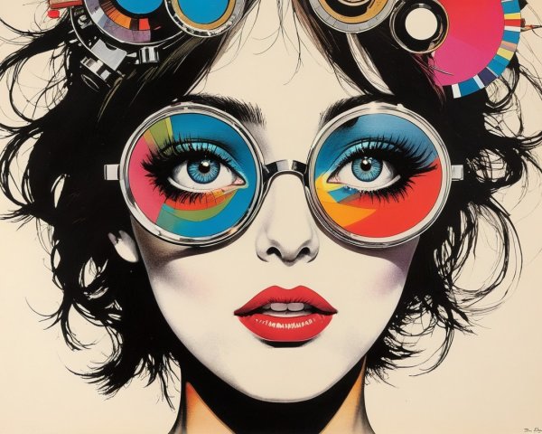 Portrait of a woman with colorful glasses and makeup
