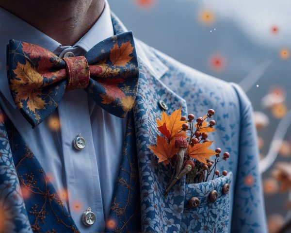 Dapper Individual in Floral Blue Suit and Bow Tie