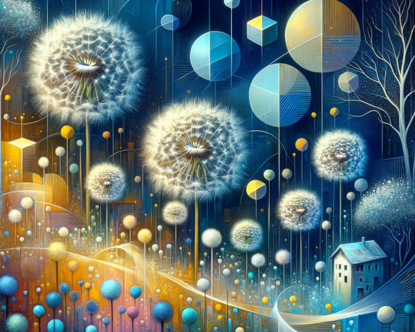 Surreal Landscape with Dandelion Structures and Shapes