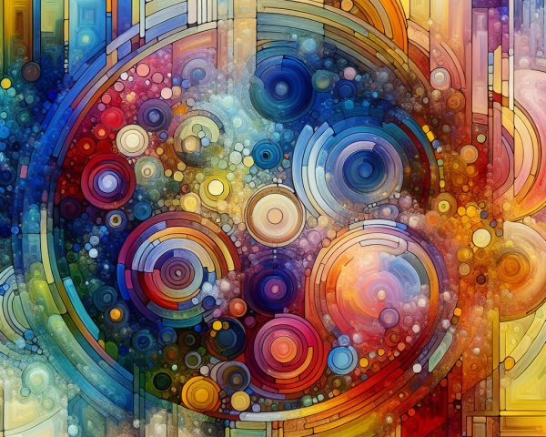 Vibrant Abstract Artwork with Circles and Curves