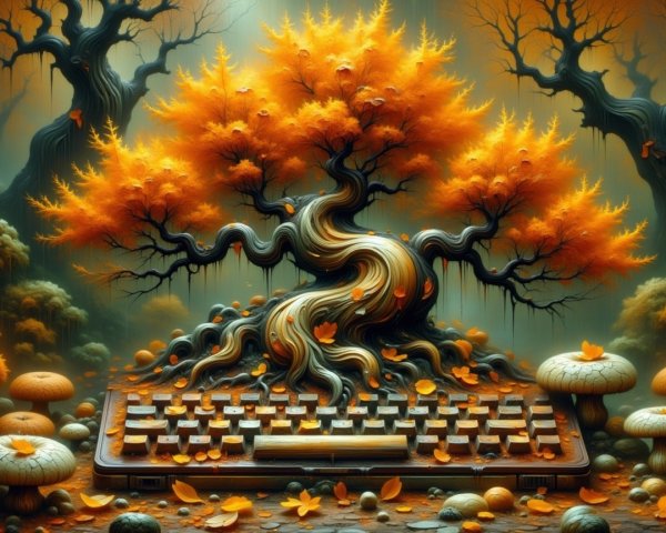 Vintage Typewriter with Tree and Whimsical Elements