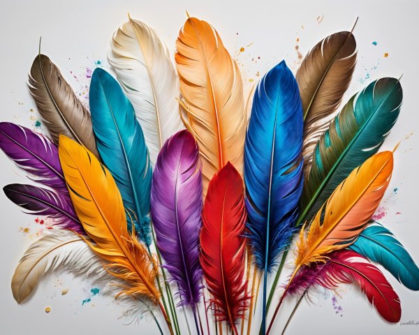 Colorful Feather Arrangement on Light Background