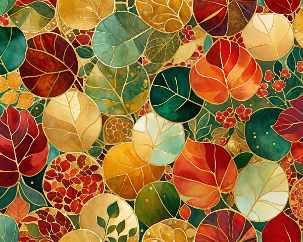 Autumn Mosaic of Colorful Leaves and Floral Accents