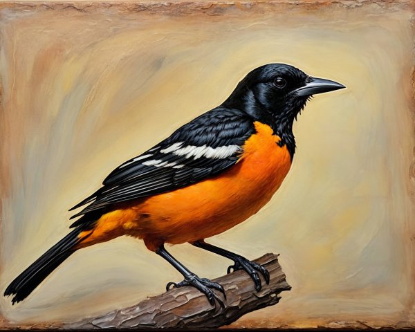 Detailed Painting of an Oriole on a Branch