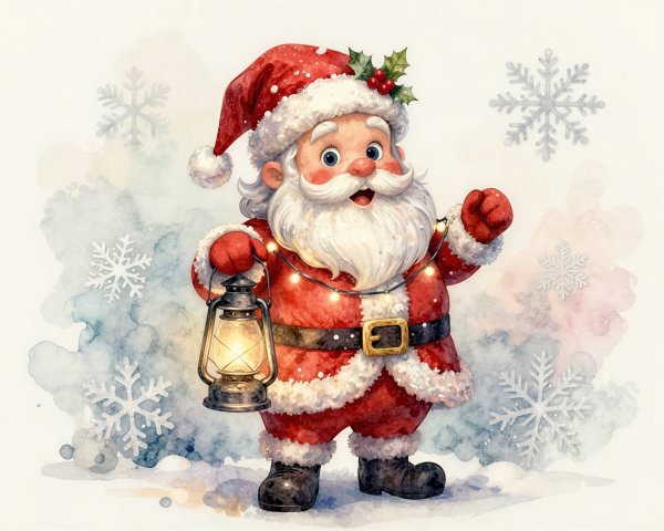 Watercolor Illustration of a Joyful Santa Claus