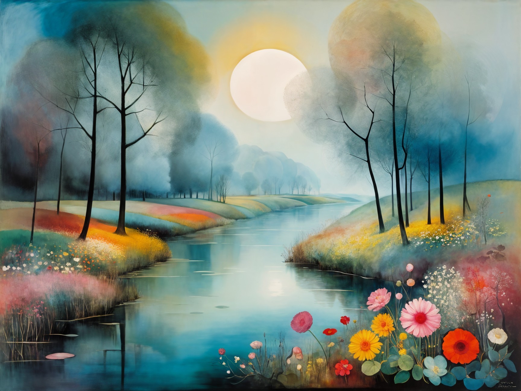 Serene Landscape with River and Lush Greenery