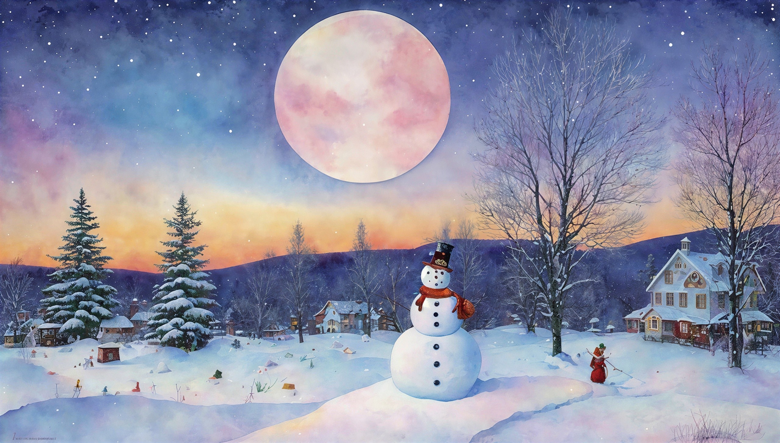 Whimsical Winter Wonderland Painting at Twilight