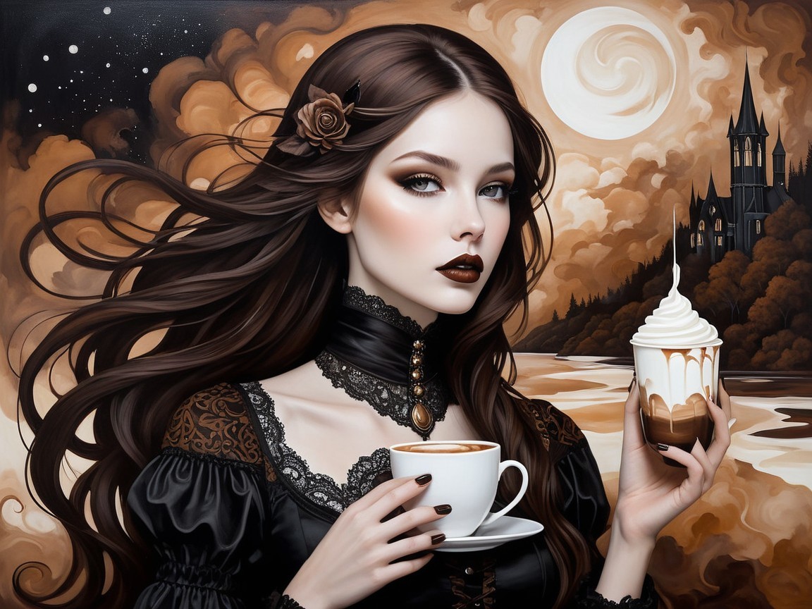 Haunting Portrait of a Woman with Coffee and Ice Cream