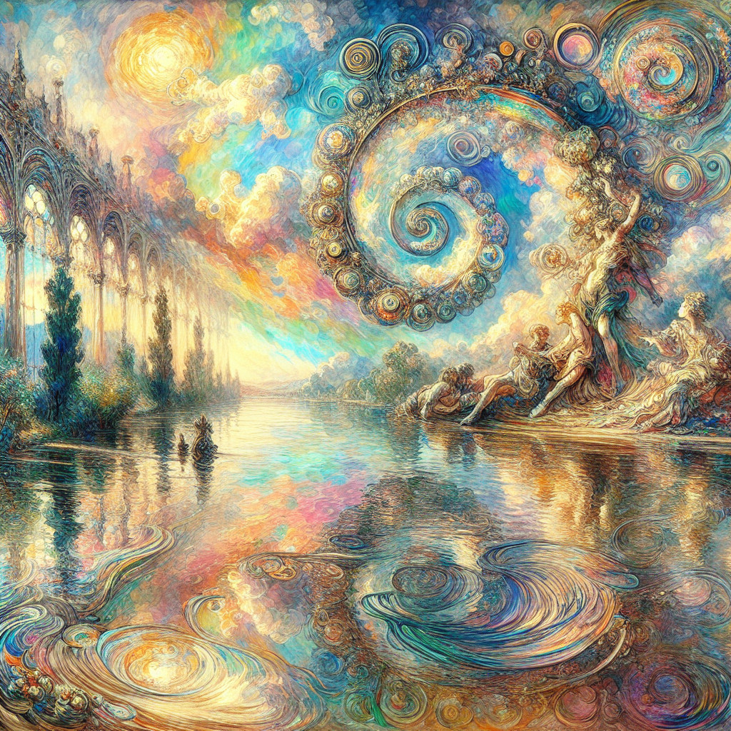 Vibrant Dreamlike Landscape with Majestic Arches