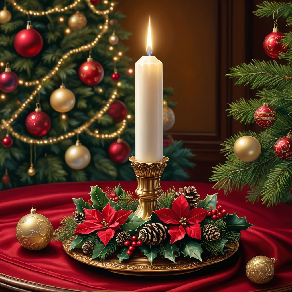 Christmas Candle Arrangement with Wreath and Tree