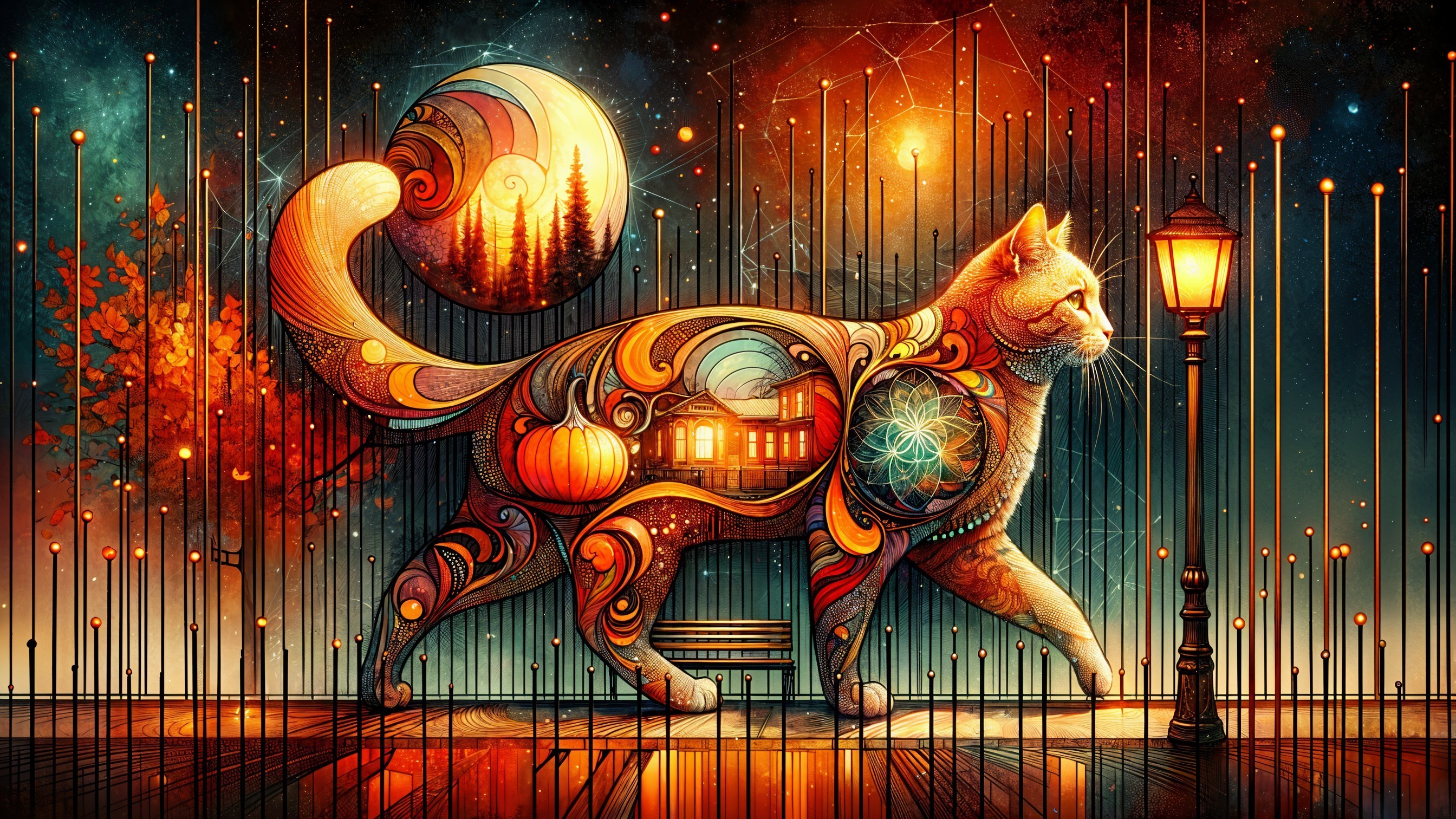 Whimsical Cat in a Vibrant Cosmic Universe