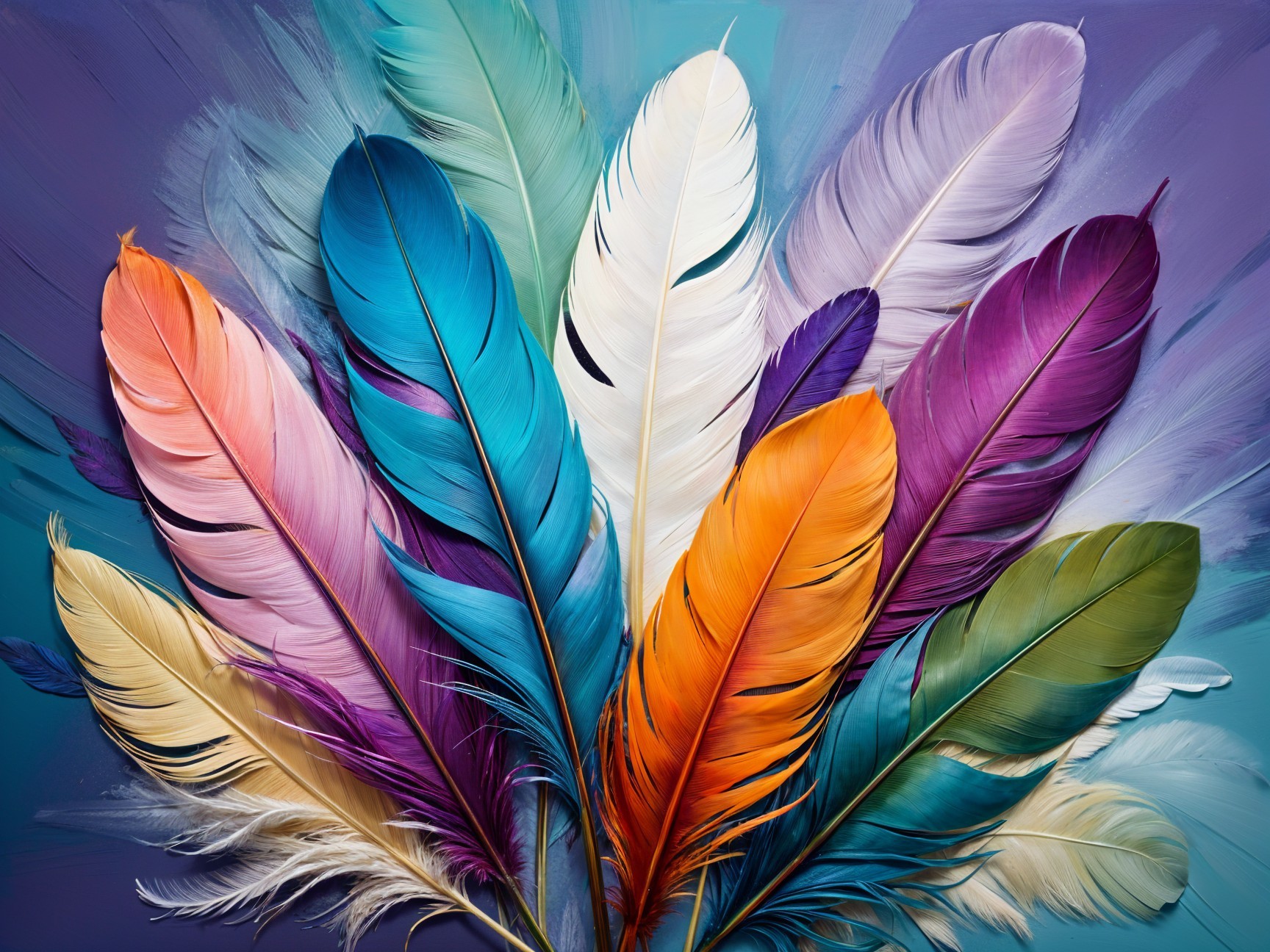Colorful Feathers on Gradient Background Display