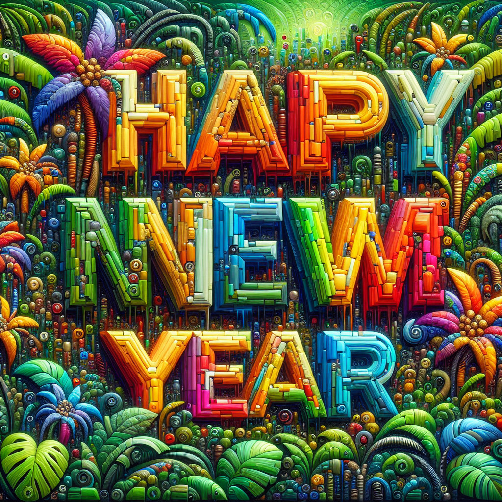 Vibrant Abstract Digital Art of "Happy New Year