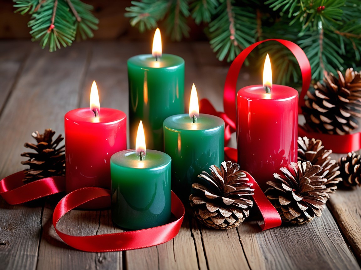 Festive Christmas Candle Arrangement with Pinecones