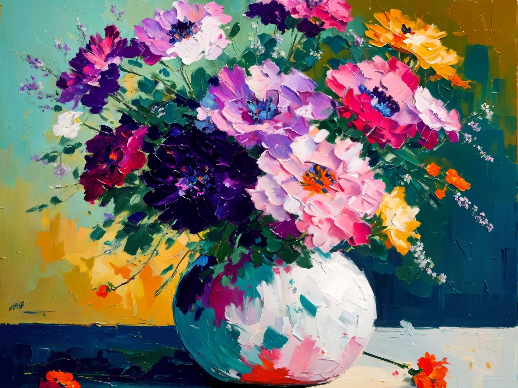 Vibrant Flower Bouquet in White Vase with Colors