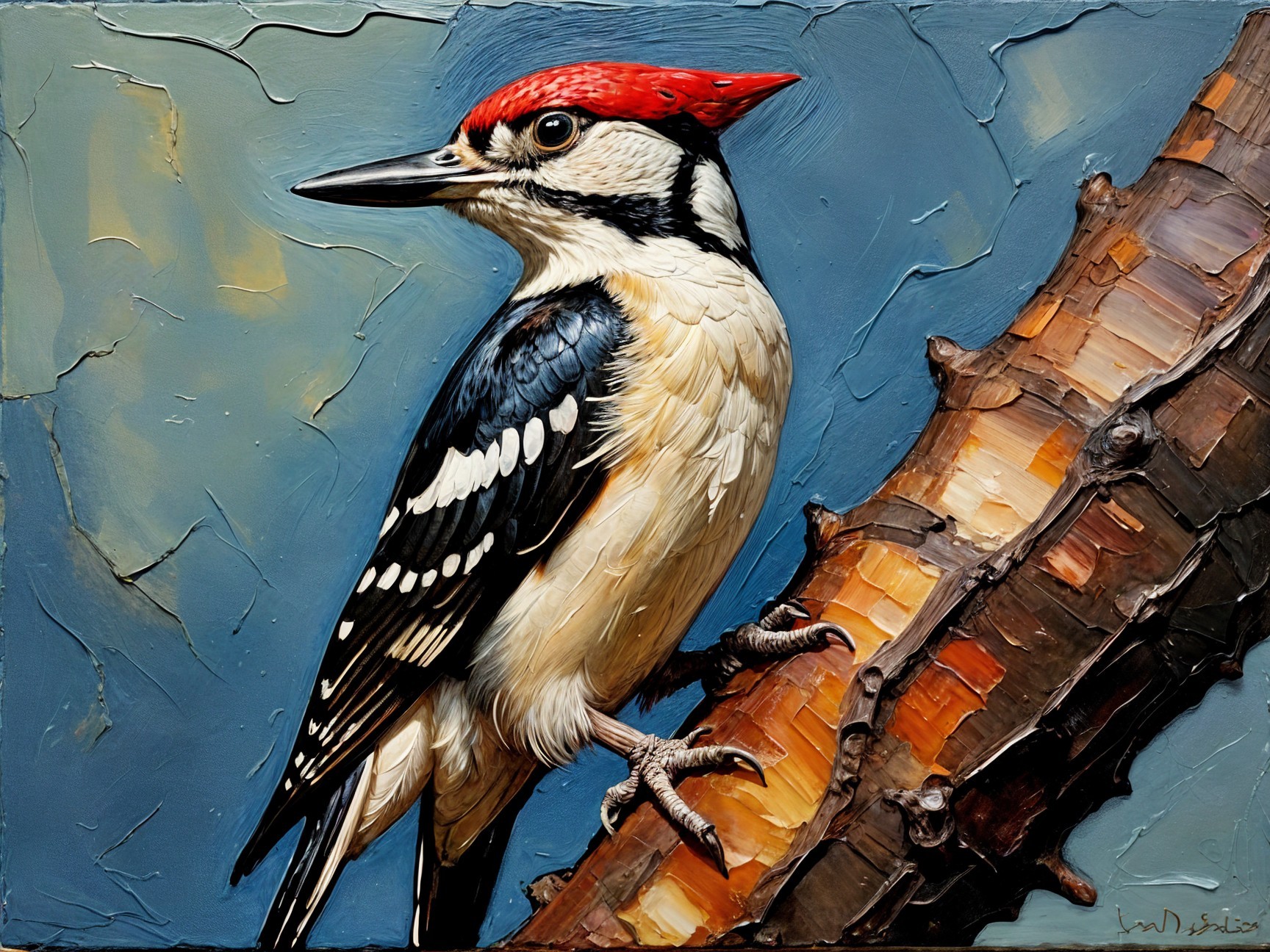 Close-up of a woodpecker on a wooden branch
