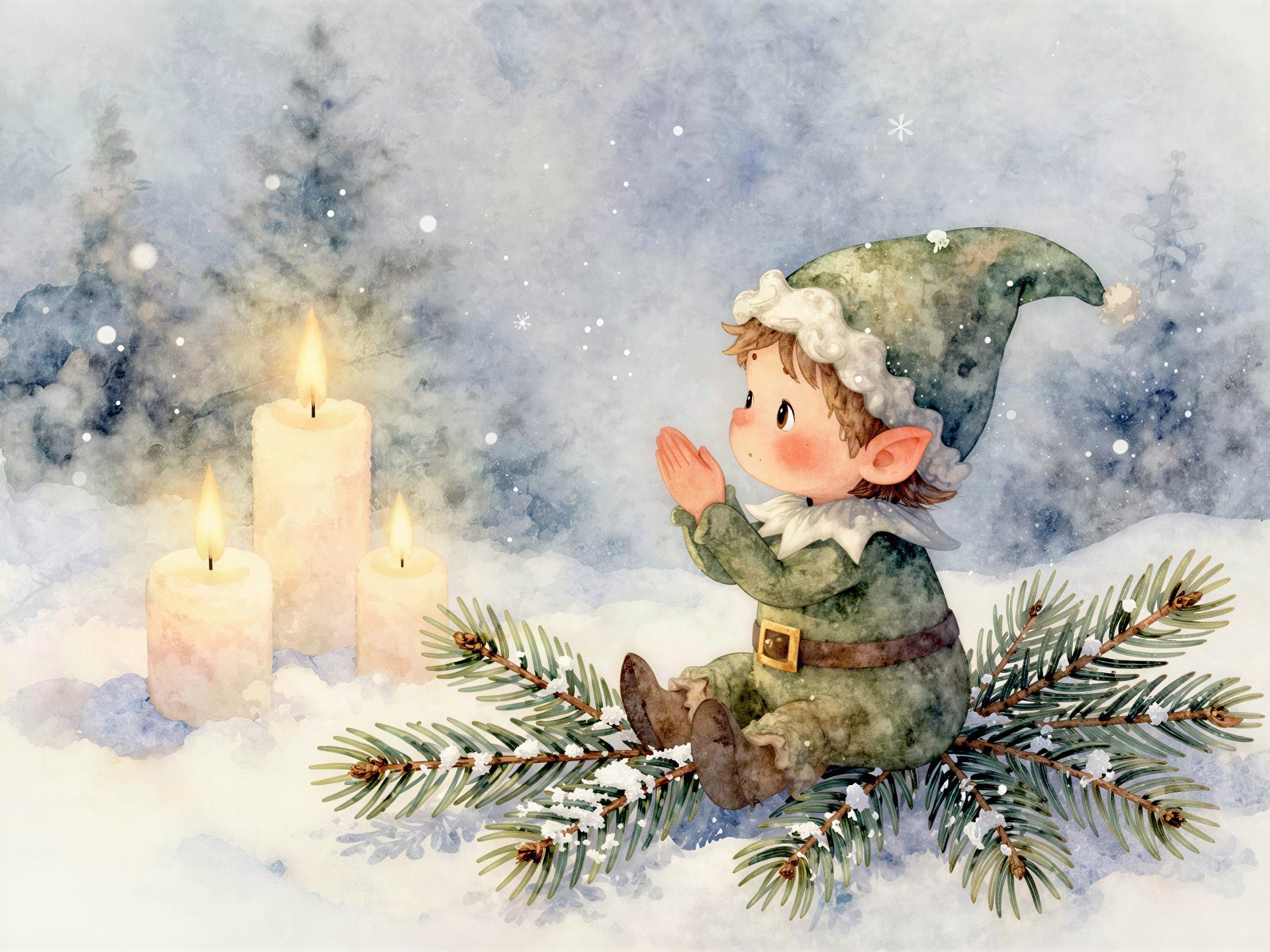 Festive Christmas Elf Watercolor Illustration Description