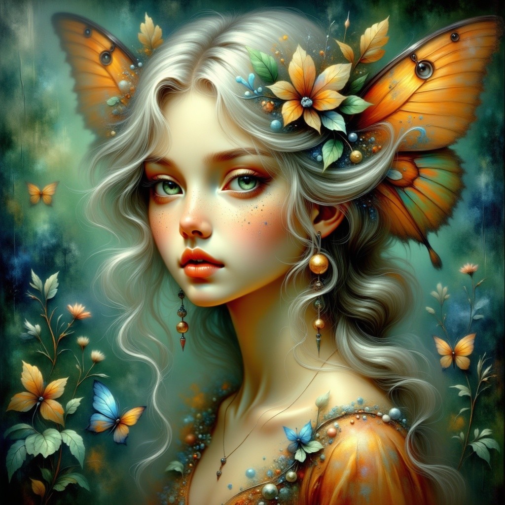 Ethereal Portrait of a Young Woman with Butterflies