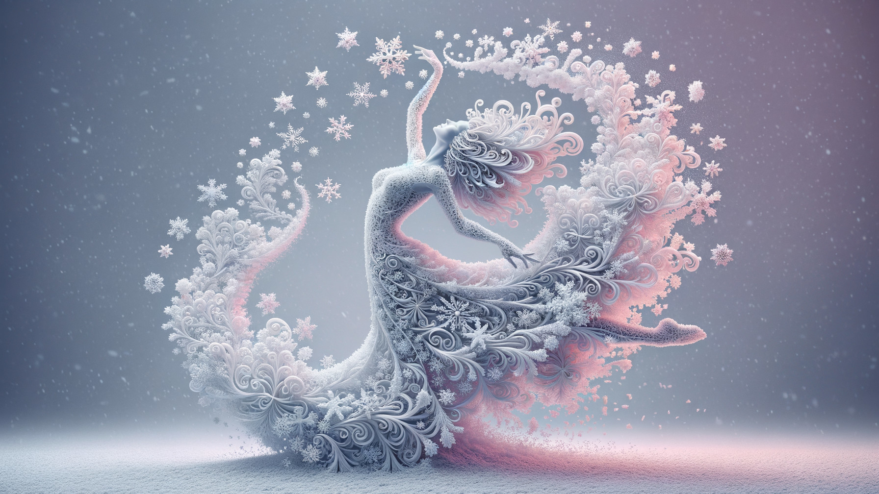 Ice Sculpture with Snowflakes and Floral Motifs