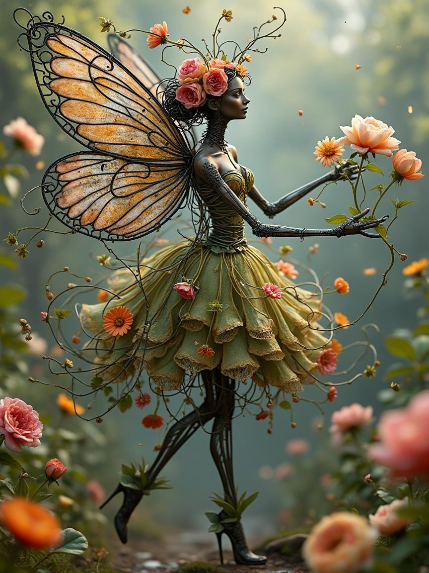 Whimsical Fairy Figure in Enchanted Forest Setting