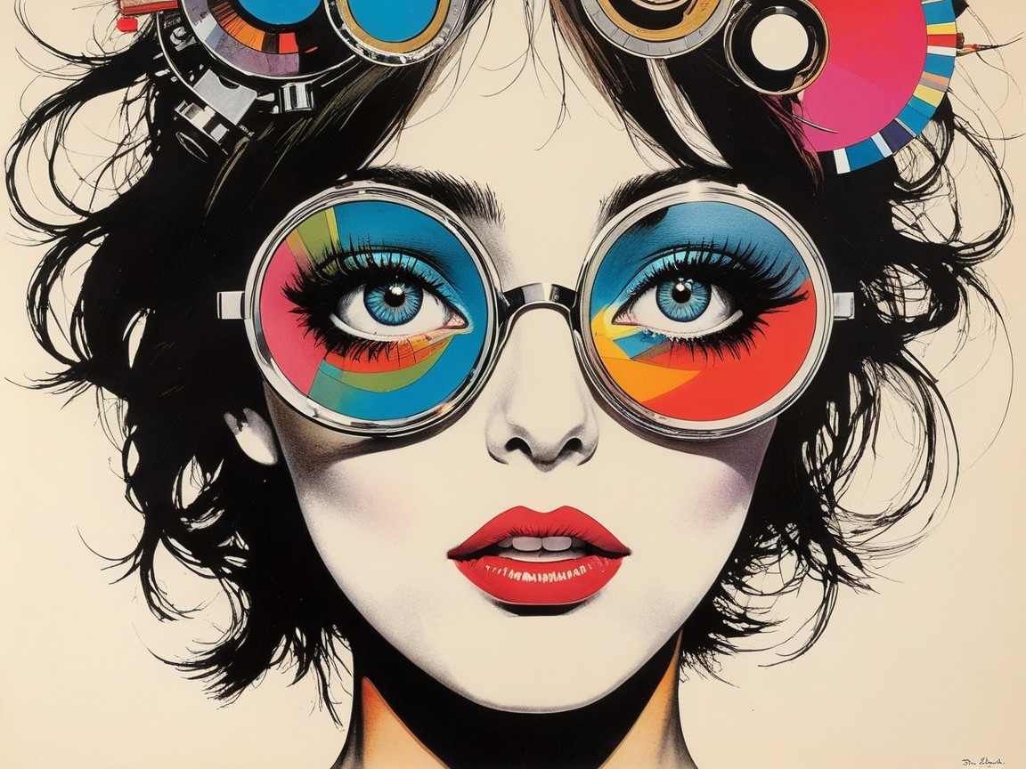 Portrait of a woman with colorful glasses and makeup