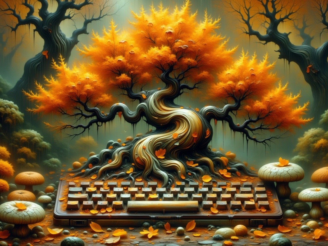 Vintage Typewriter with Tree and Whimsical Elements