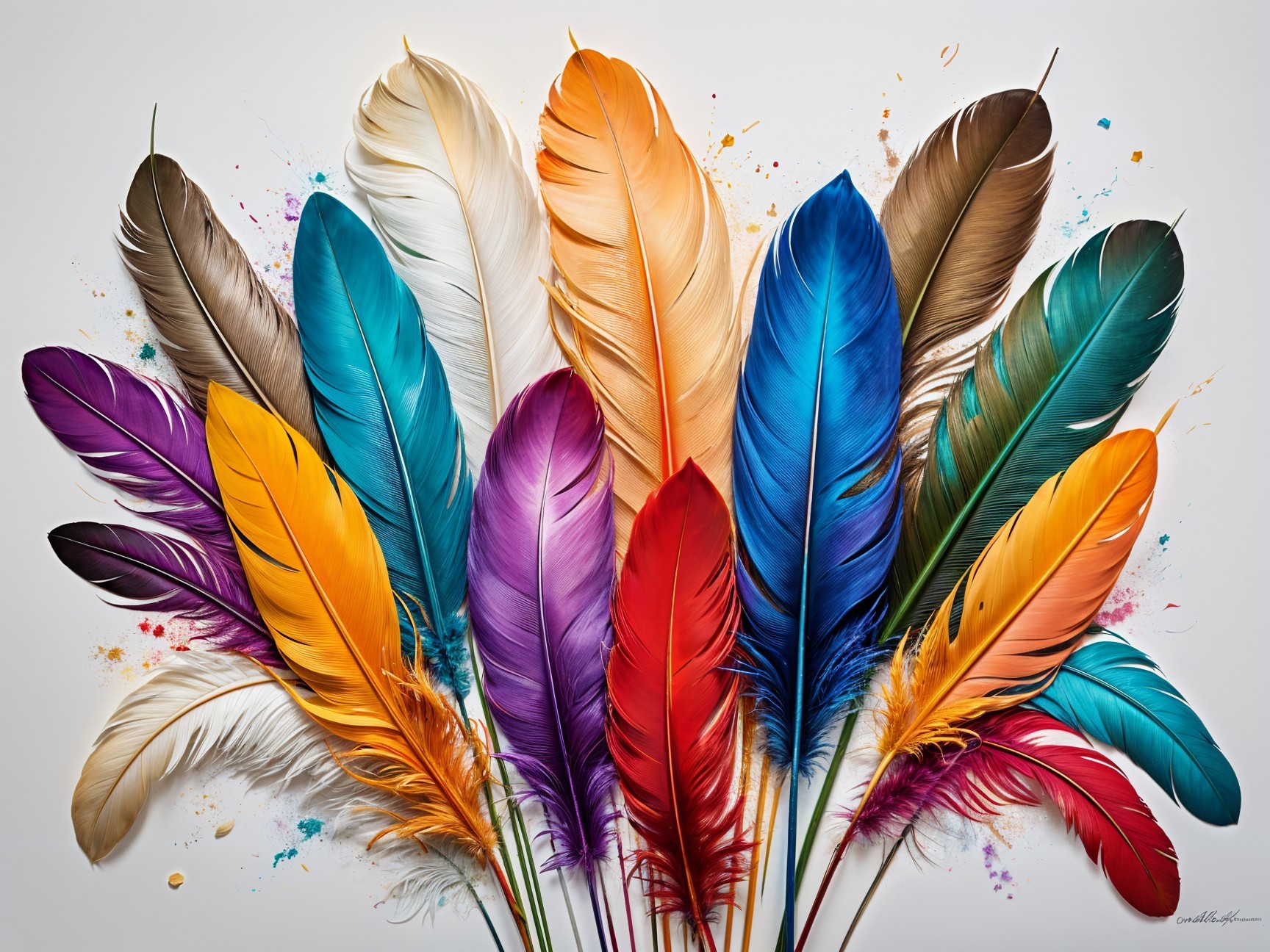 Colorful Feather Arrangement on Light Background