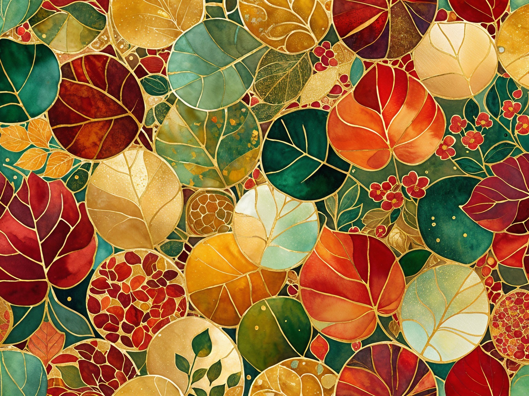 Autumn Mosaic of Colorful Leaves and Floral Accents