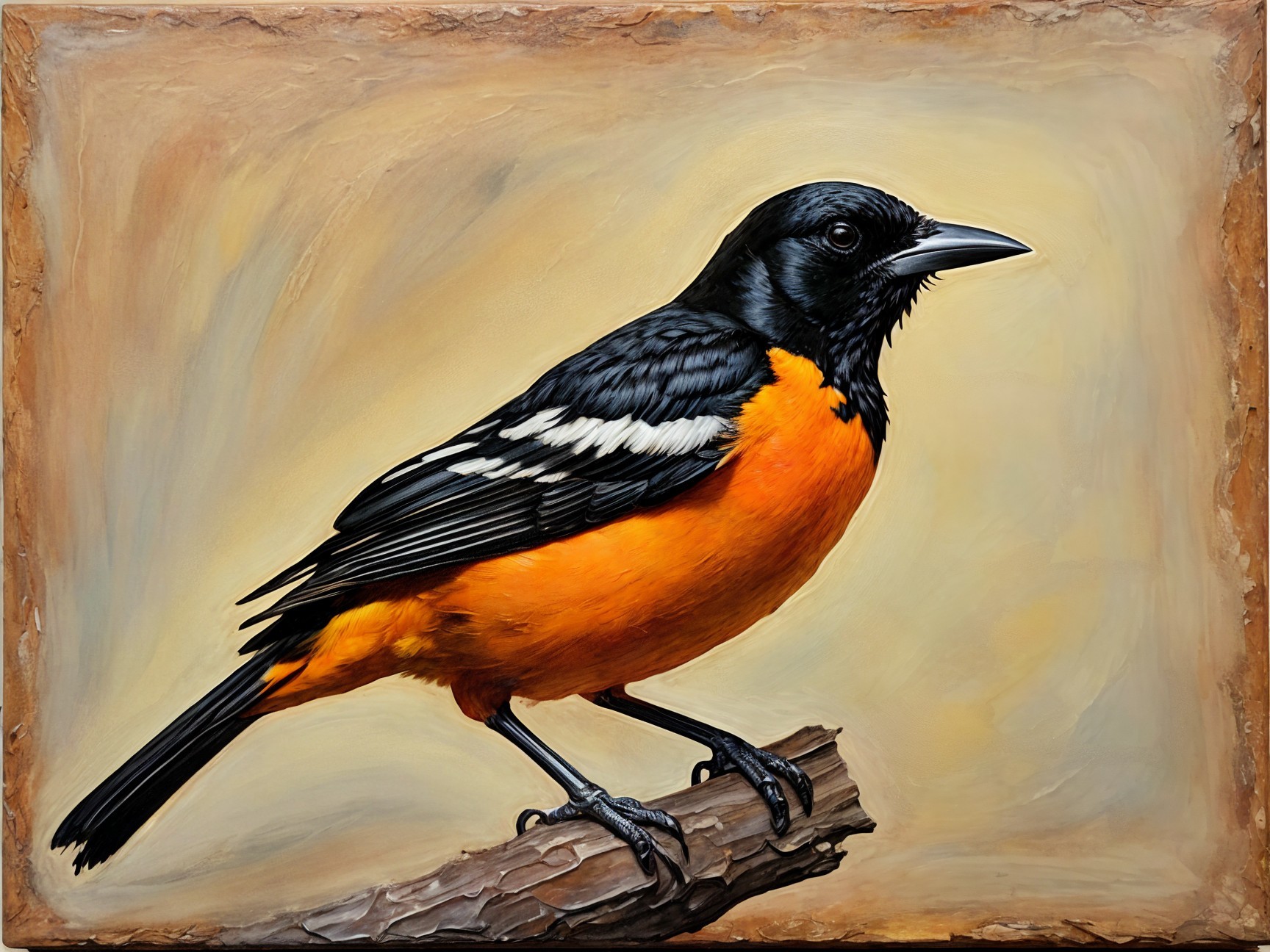 Detailed Painting of an Oriole on a Branch